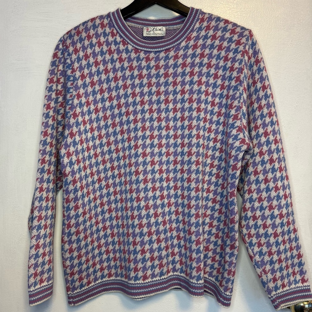 Vintage D’Allairds Pastel Houndstooth Sweater - Made in Canada